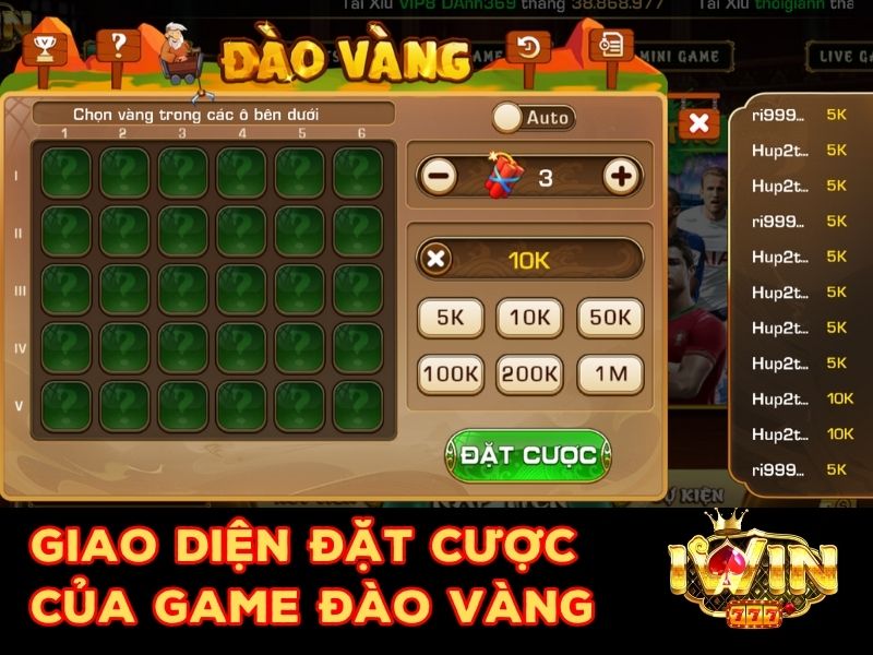 Giao diện đặt cược game Đào Vàng