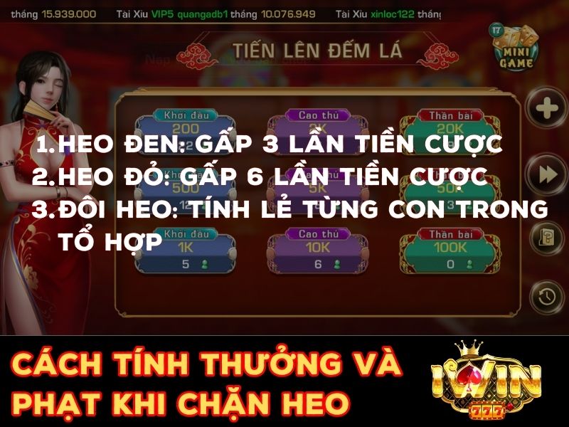 Tính thưởng và phạt khi chặn Heo